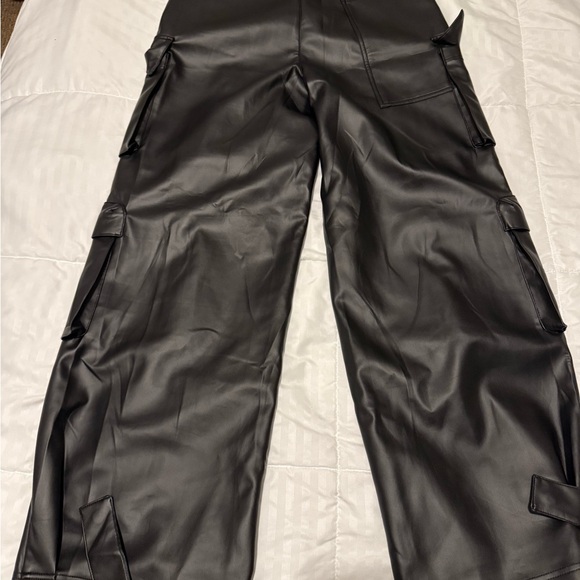 Black Faux Leather Cargo Pants - Picture 3 of 4
